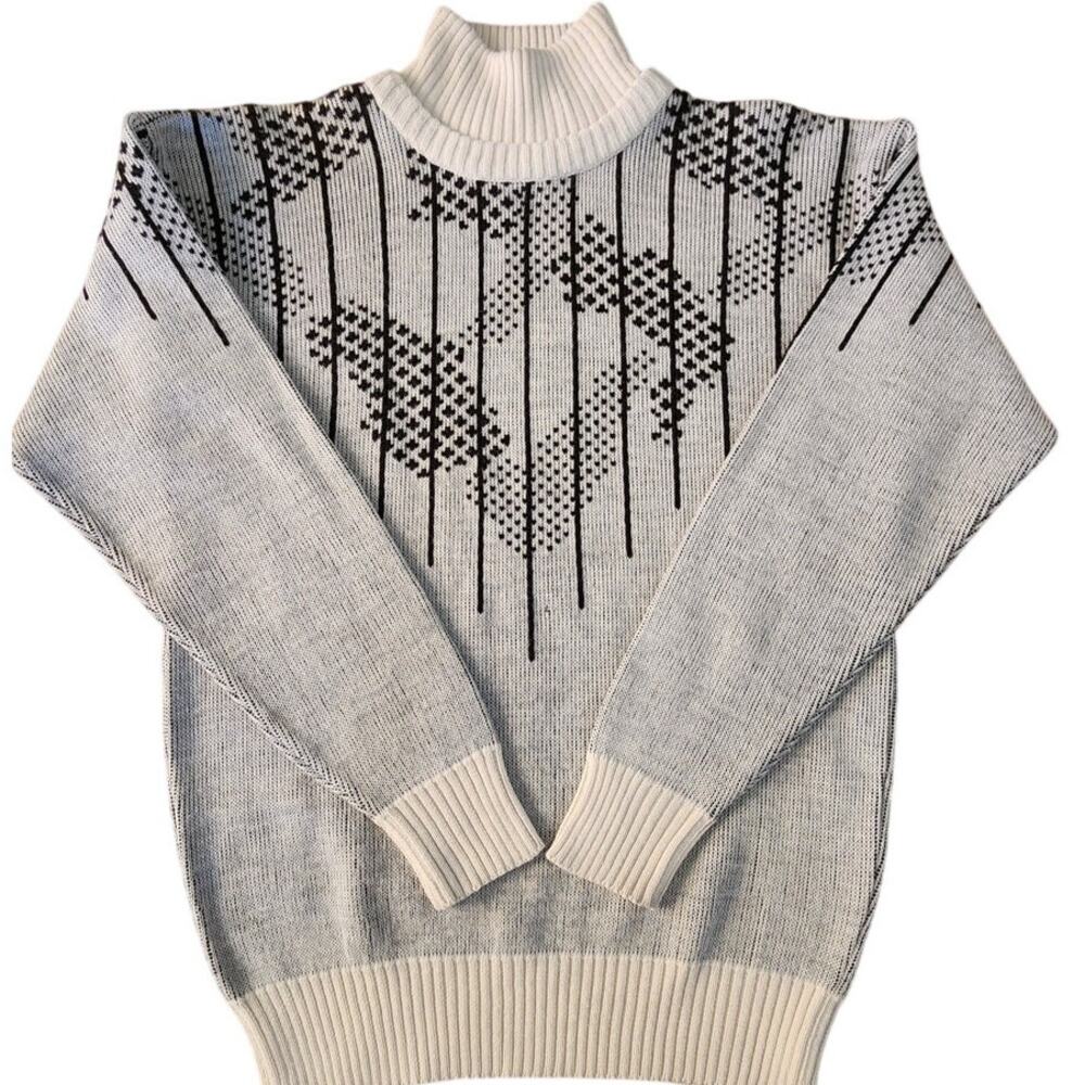 Vintage Tyrolia by Head Mock Turtleneck Black White Ski Sweater Women Size Small